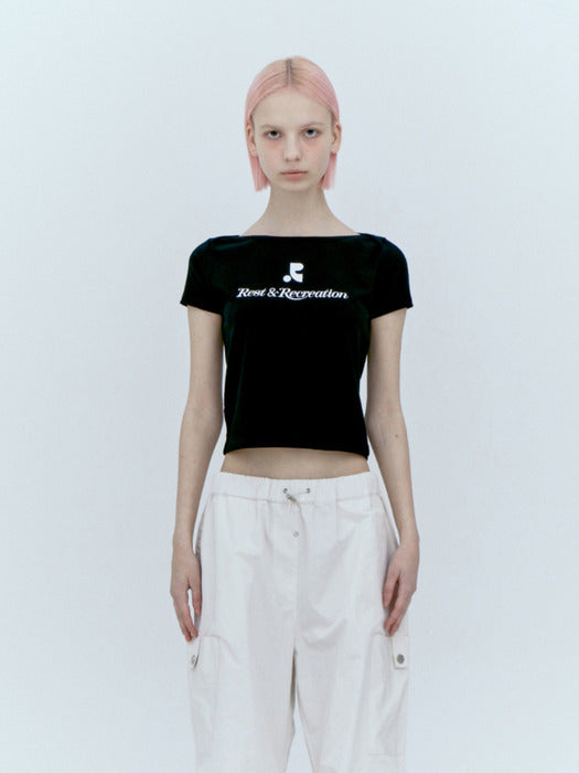 rest&recreation LOGO LIP NECK T-SHIRT - BLACK