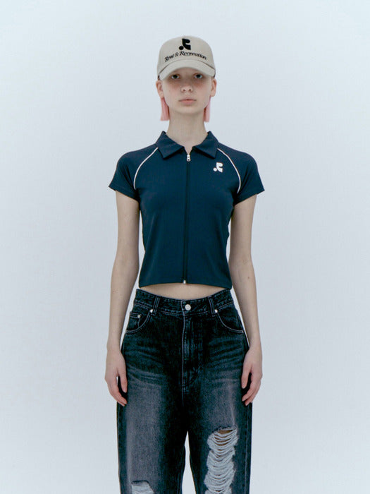 rest&recreation COLLAR ZIP-UP TOP - CHARCOAL