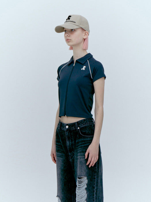 rest&recreation COLLAR ZIP-UP TOP - CHARCOAL