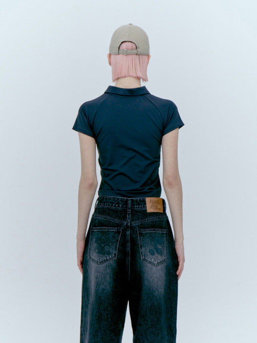 rest&recreation COLLAR ZIP-UP TOP - CHARCOAL