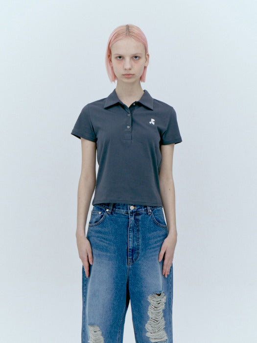 rest&recreation LIGHT POLO TOP - CHARCOAL