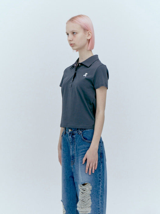 rest&recreation LIGHT POLO TOP - CHARCOAL