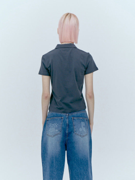 rest&recreation LIGHT POLO TOP - CHARCOAL