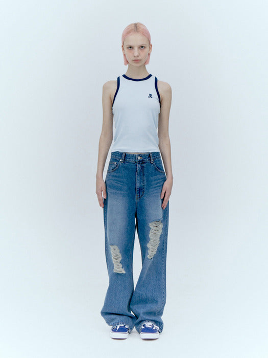 rest&recreation DESTROYED DENIM PANTS - BLUE