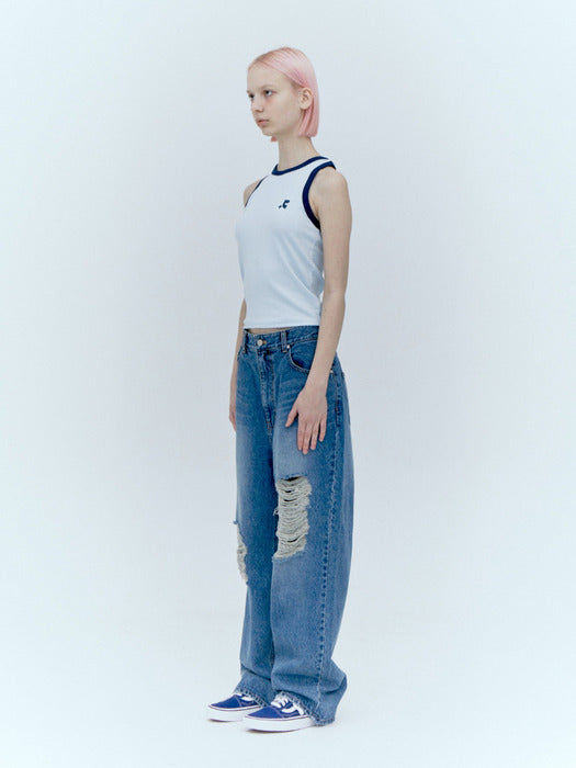 rest&recreation DESTROYED DENIM PANTS - BLUE