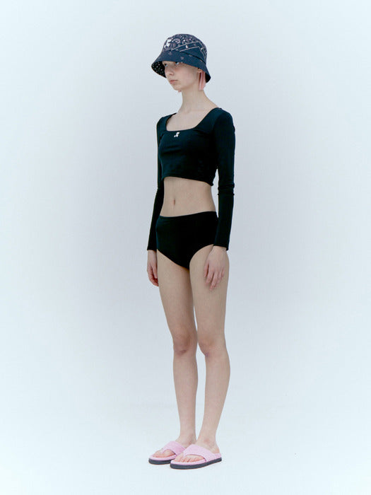 rest&recreation CROPPED TOP + SHORTS SET  - BLACK