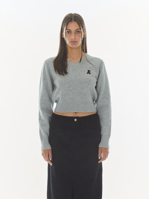rest&recreation WOOL V-NECK CROPPED KNIT - GREY