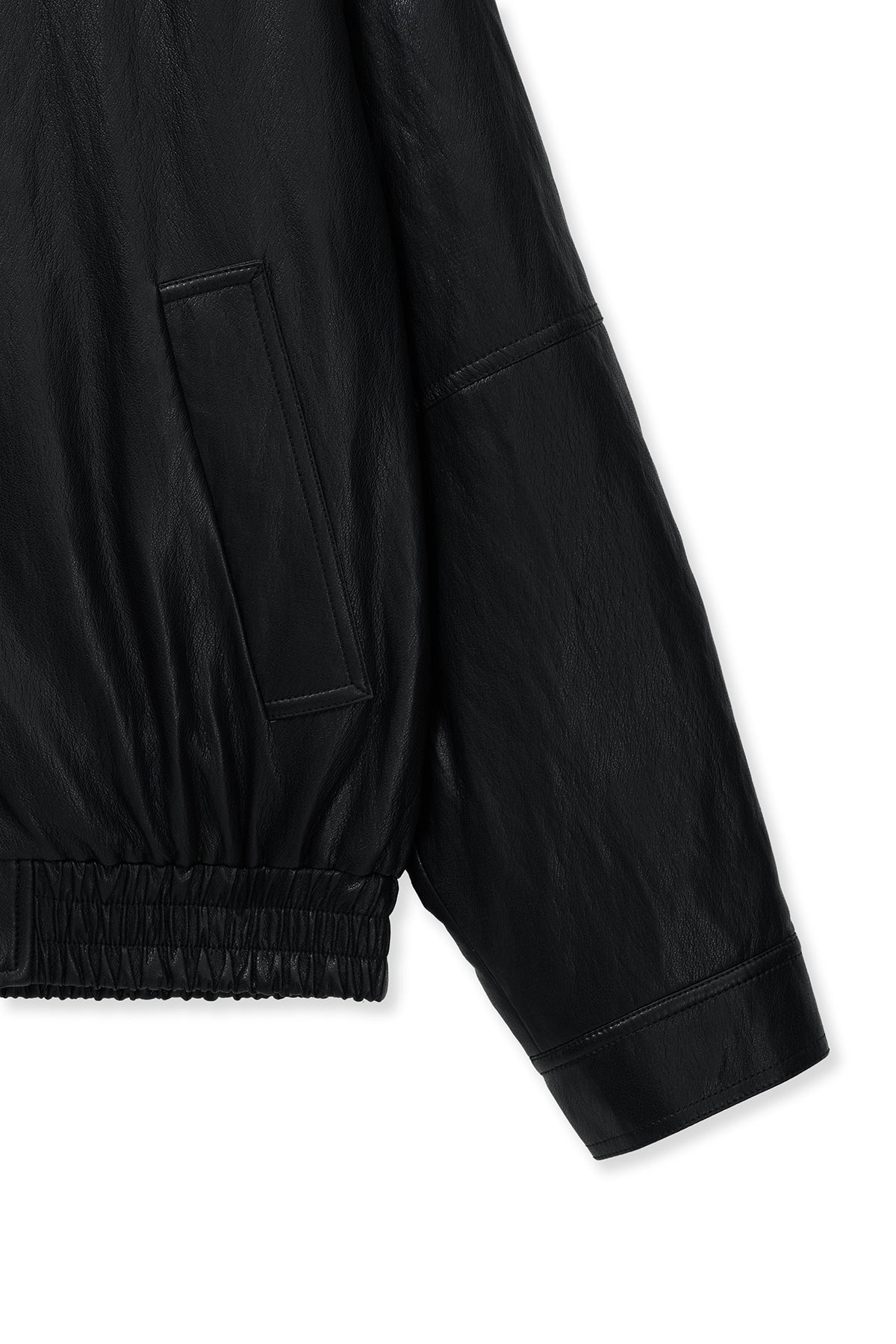 matinkim SMALL LOGO QUILTED FAUX LEATHER ZIP UP JUMPER IN BLACK
