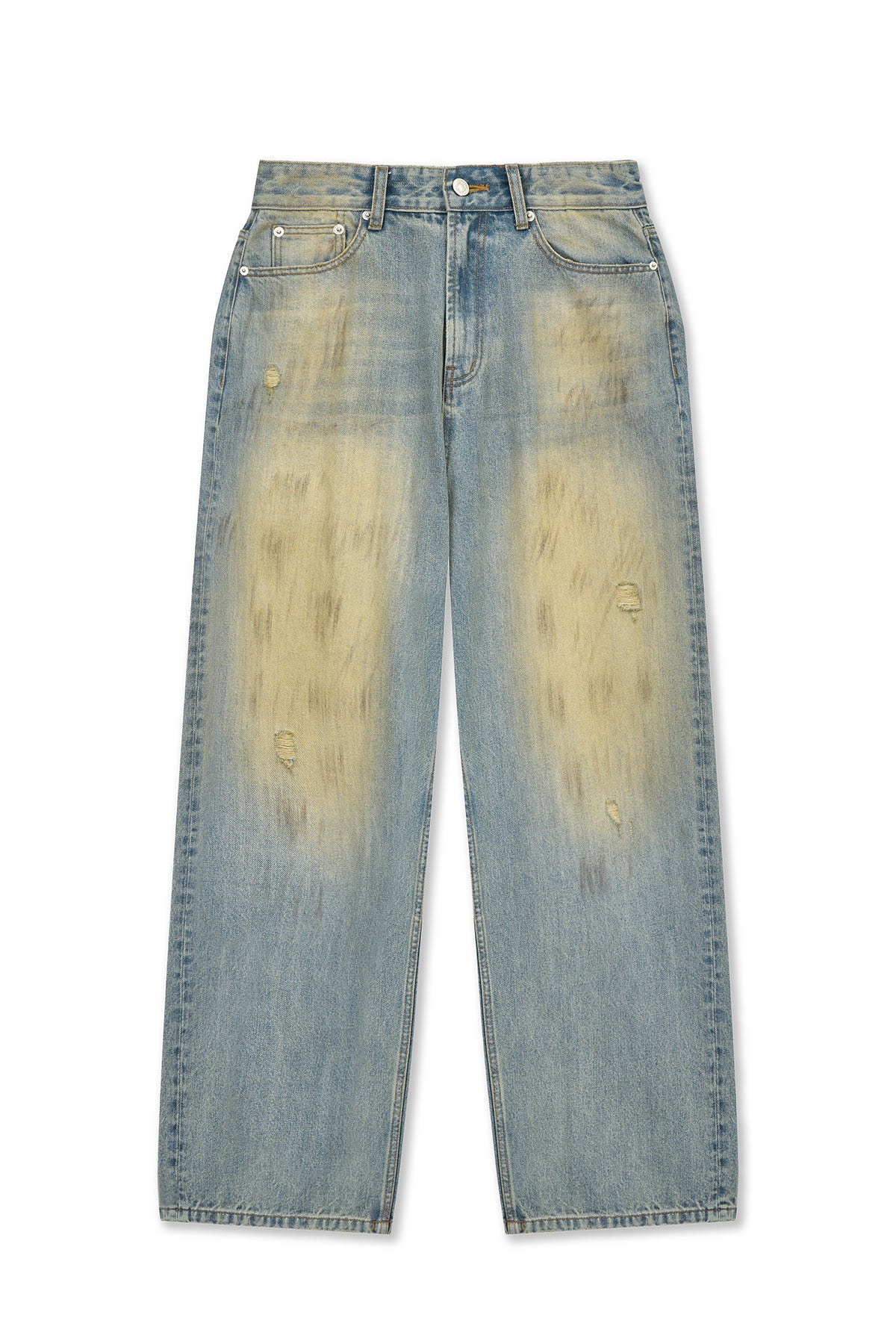 matinkim VINTAGE DIRTY WASHED DENIM PANTS IN LIGHT BLUE