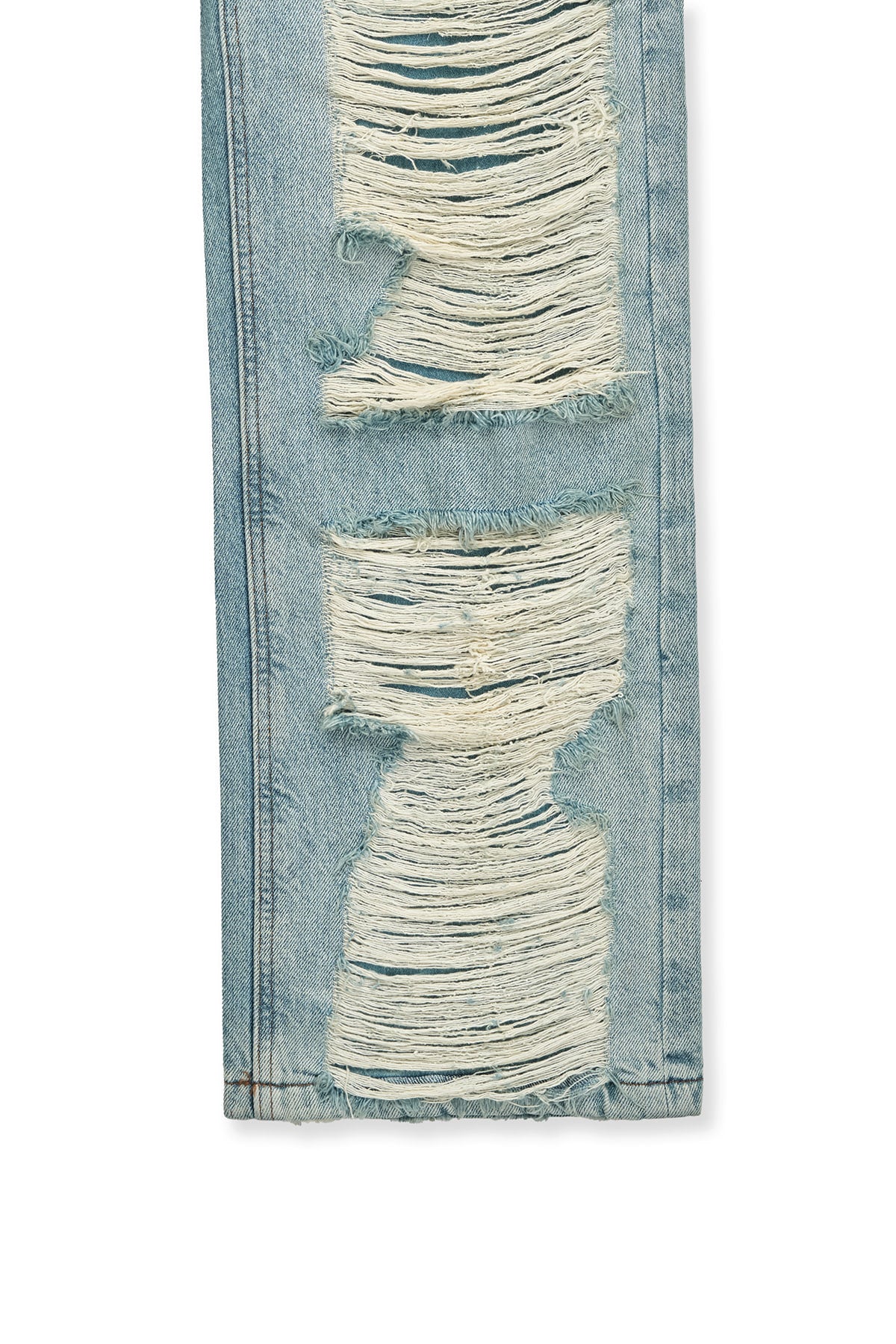 matinkim HEAVY DESTROYED DENIM PANTS IN LIGHT BLUE