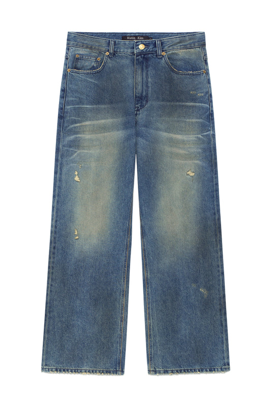 matinkim EMBO WASHED DENIM PANTS FOR MEN IN BLUE