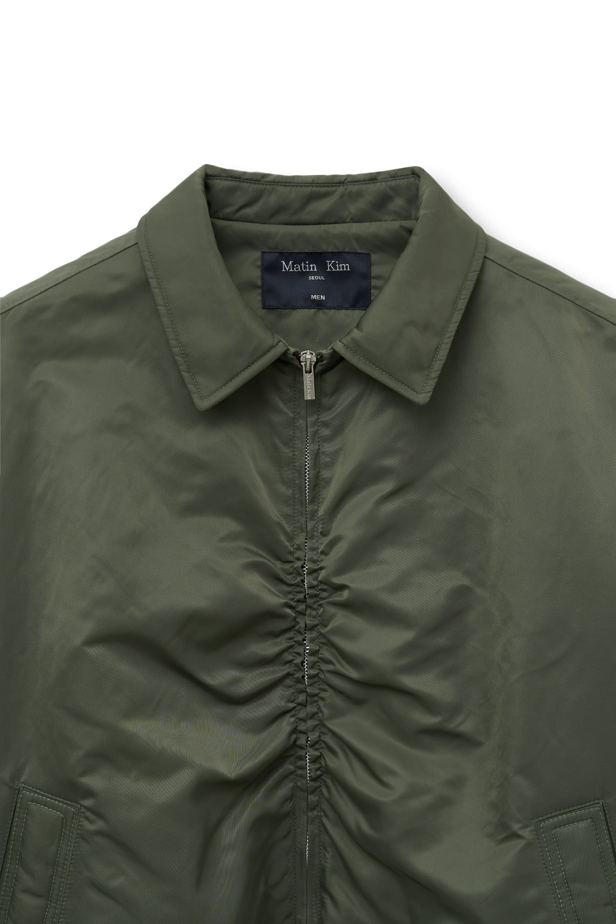 matinkim APPLIQUE LOGO SHIRRING BOMBER JUMPER FOR MEN IN KHAKI