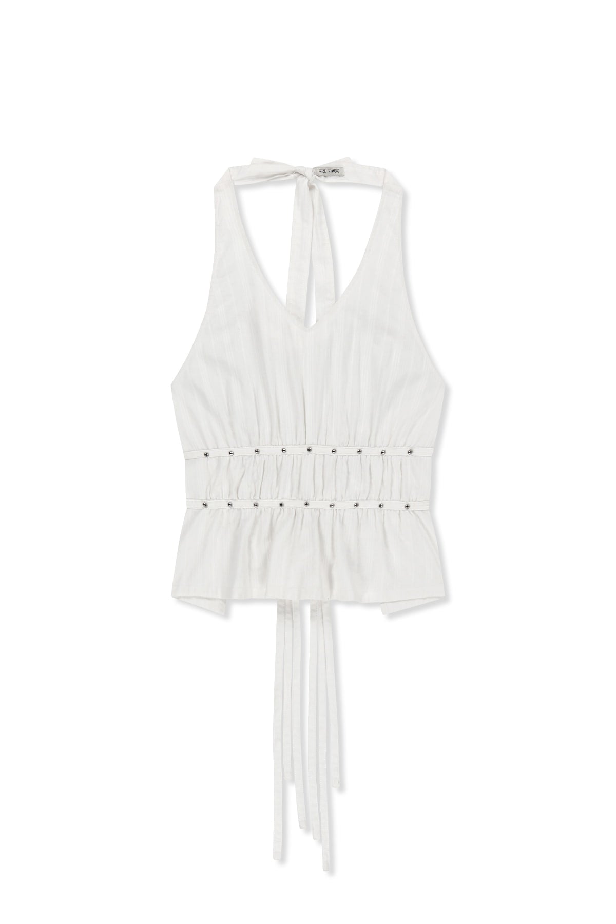matinkim HALTER NECK SHIRRING BLOUSE IN WHITE