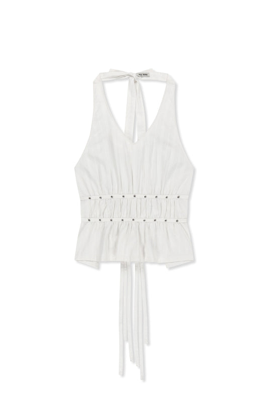 matinkim HALTER NECK SHIRRING BLOUSE IN WHITE