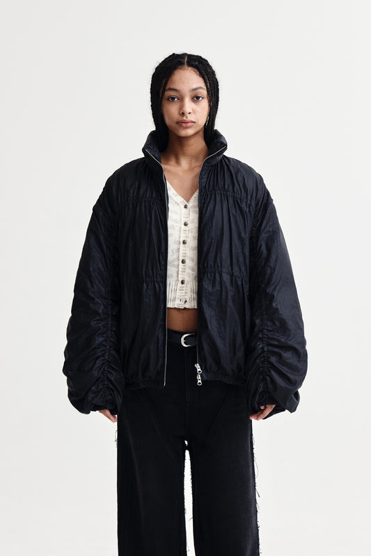 matinkim HIGH NECK SHIRRING DOWN JUMPER IN BLACK