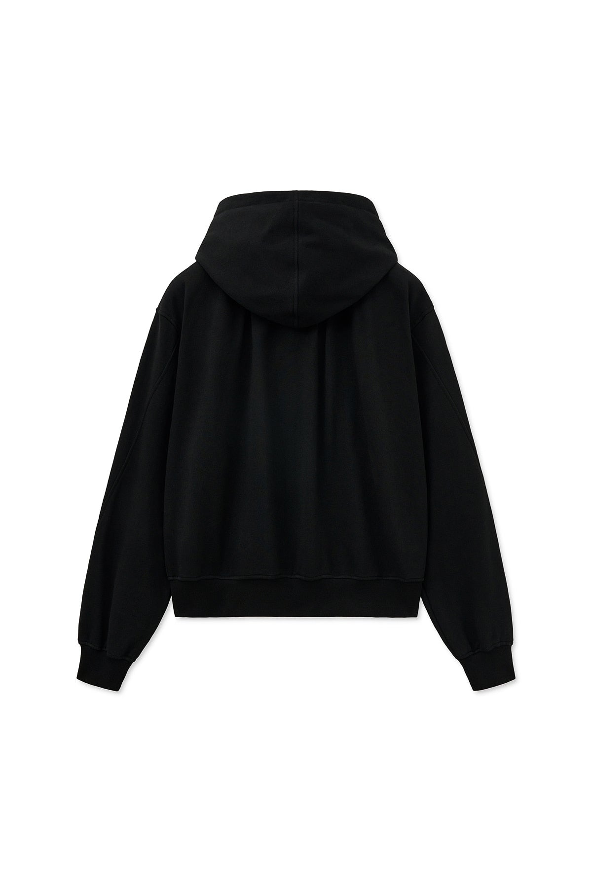 matinkim DRAWSTRING POINT ZIP UP HOODY IN BLACK