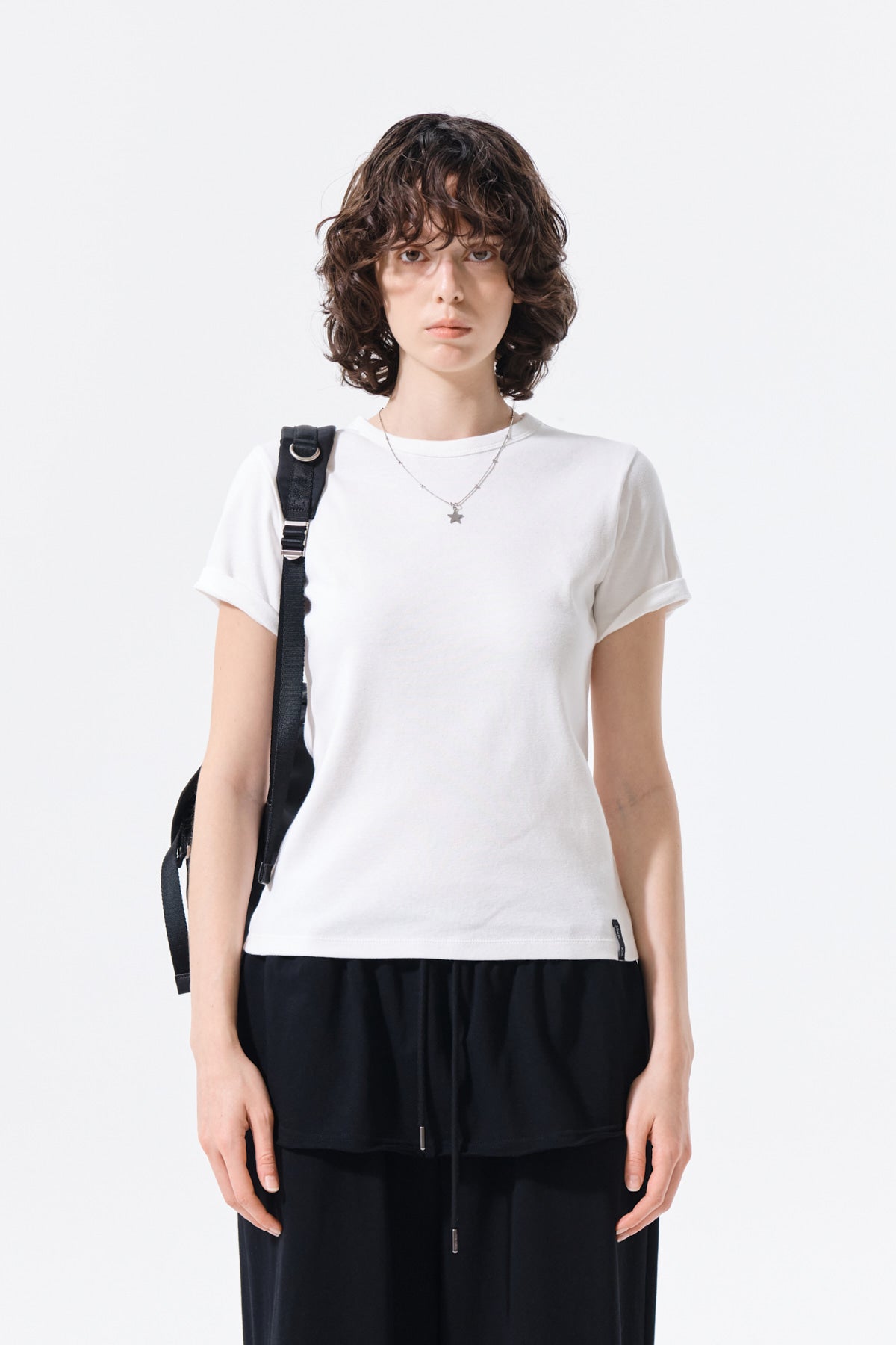 matinkim LABEL DETAIL SLIM FIT TOP IN IVORY