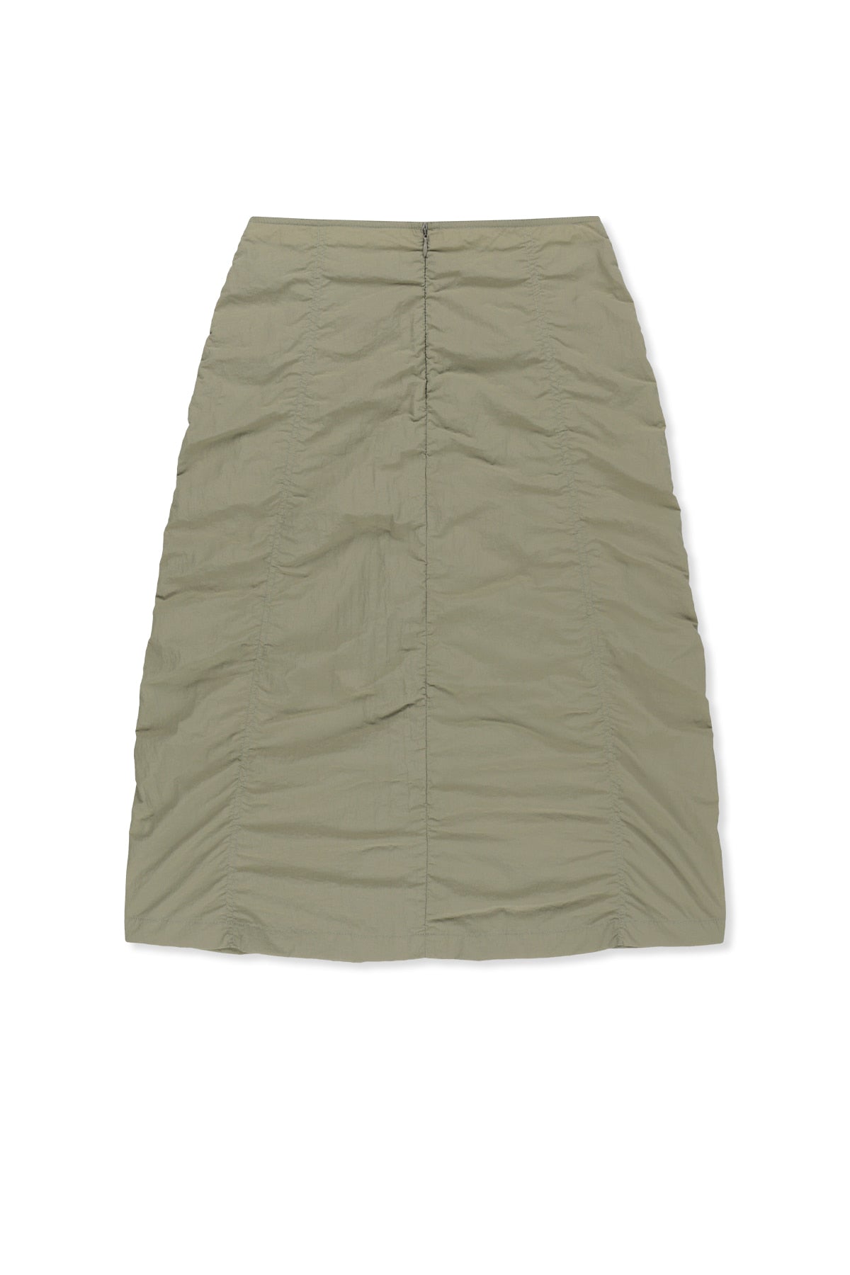 matinkim NYLON SHIRRING MIDI SKIRT IN LIGHT KHAKI