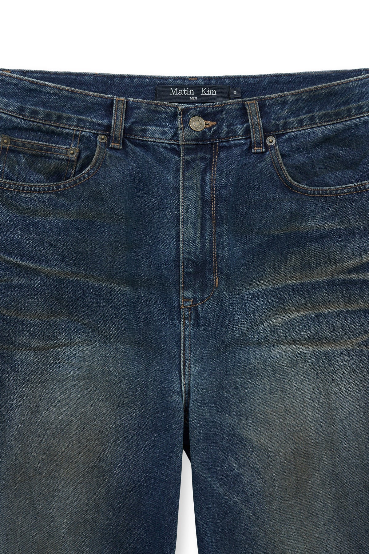 matinkim DIRTY WASHED DENIM PANTS FOR MEN IN BLUE