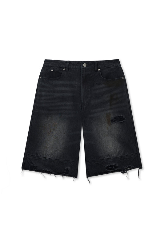 matinkim DESTROYED BERMUDA DENIM PANTS FOR MEN IN BLACK