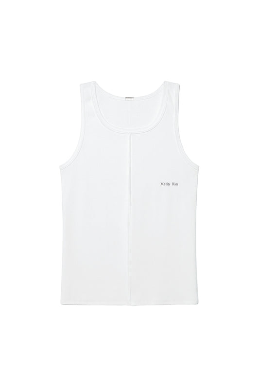 matinkim SMALL LOGO PINTUCK SLEEVELESS TOP FOR MEN IN WHITE