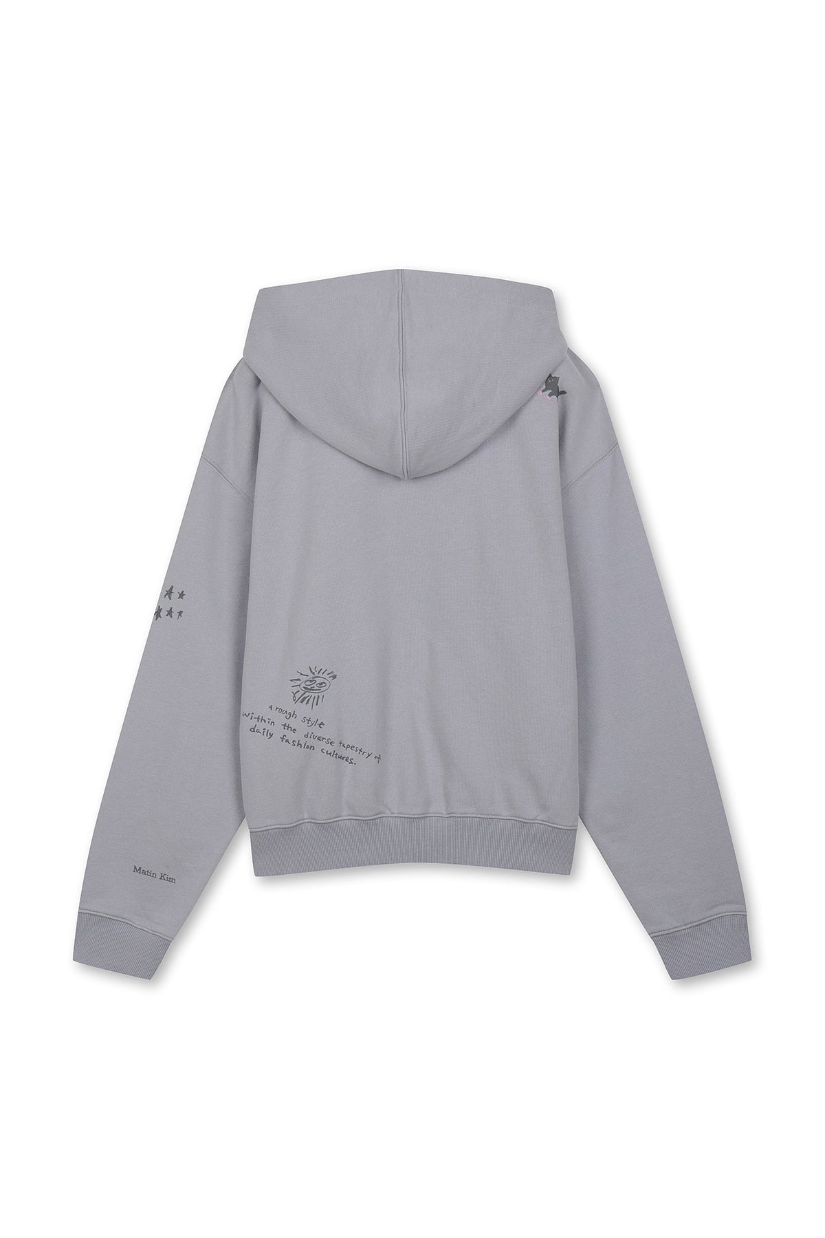 matinkim GRAFFITI ARTWORK HOODY ZIP UP IN SMOKE BLUE