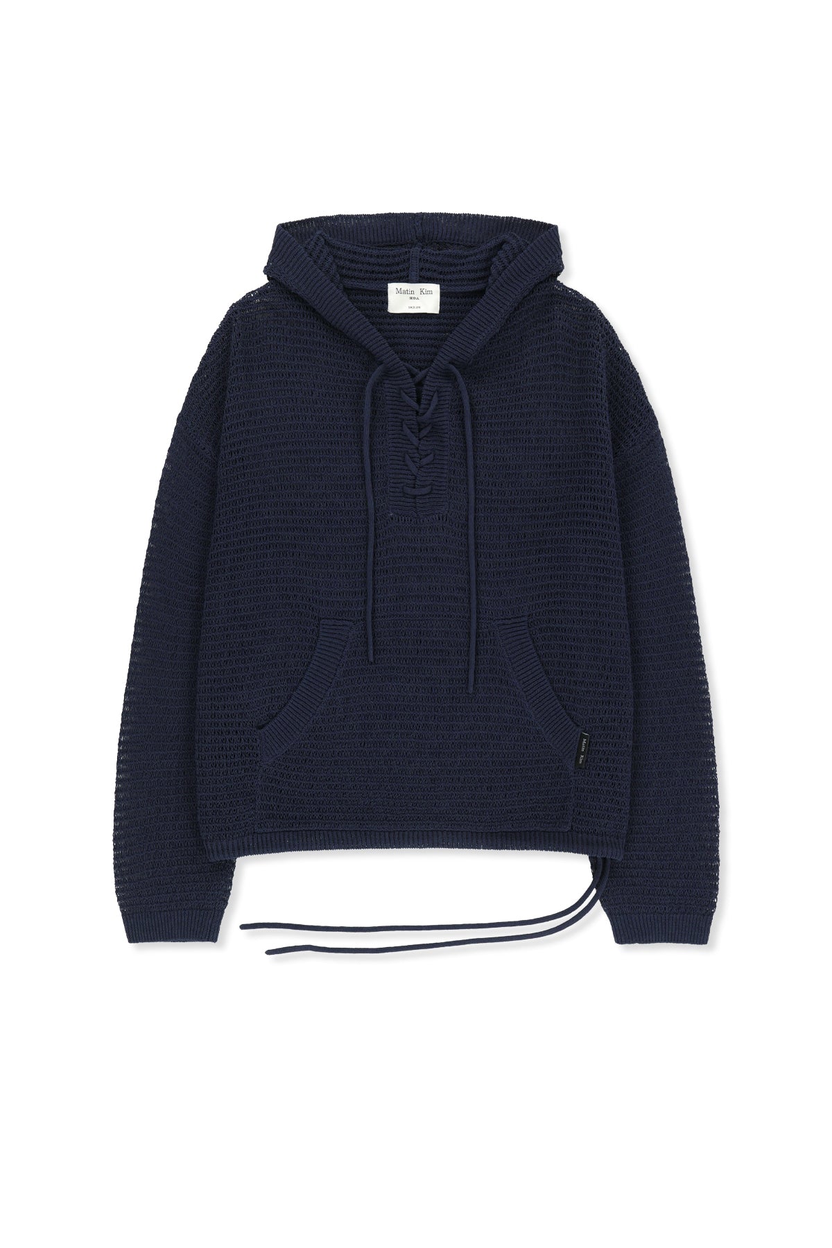 matinkim OVERSIZED MESH KNIT HOODIE IN NAVY