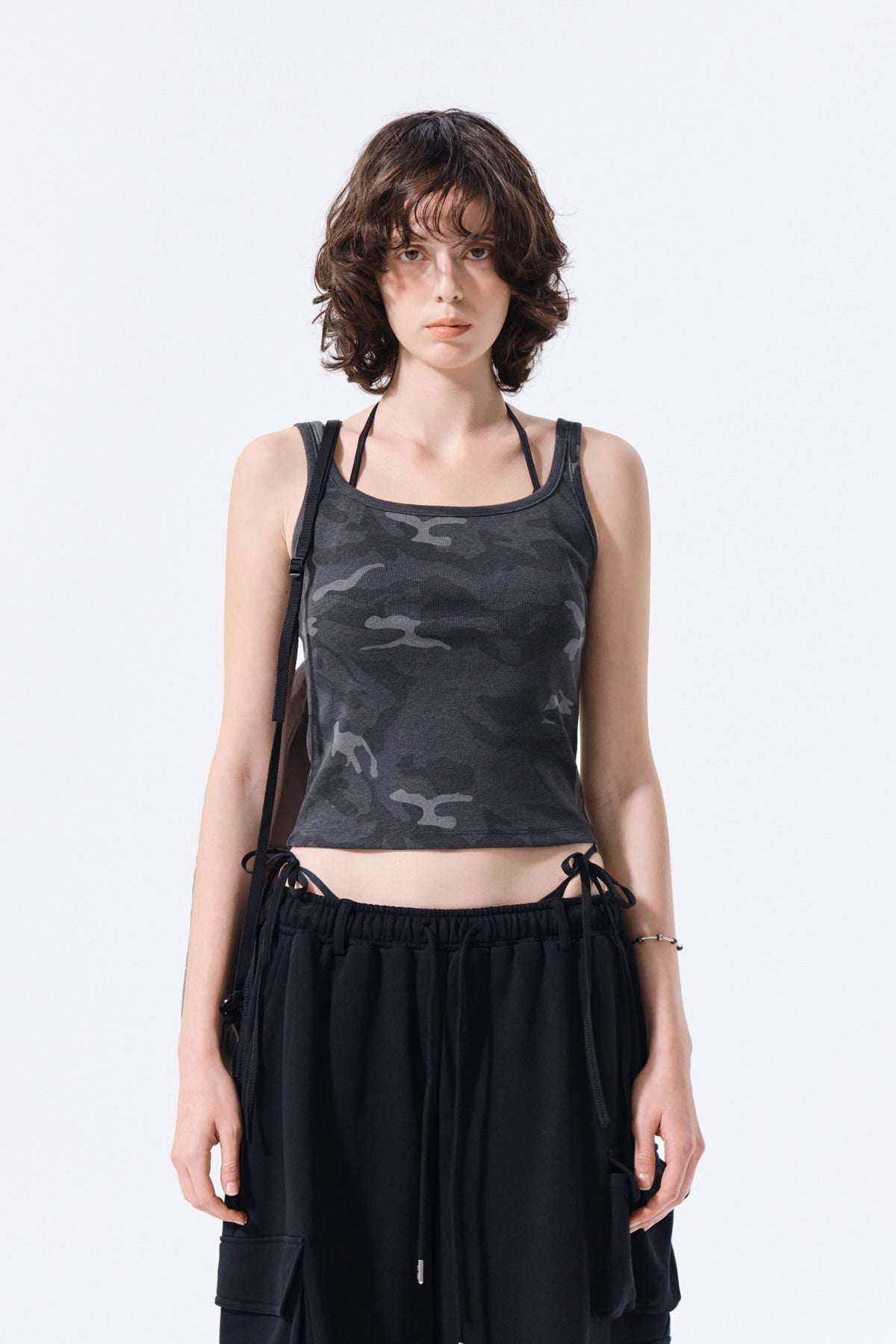 matinkim SQUARE NECK CROPPED TANK TOP IN CHARCOAL