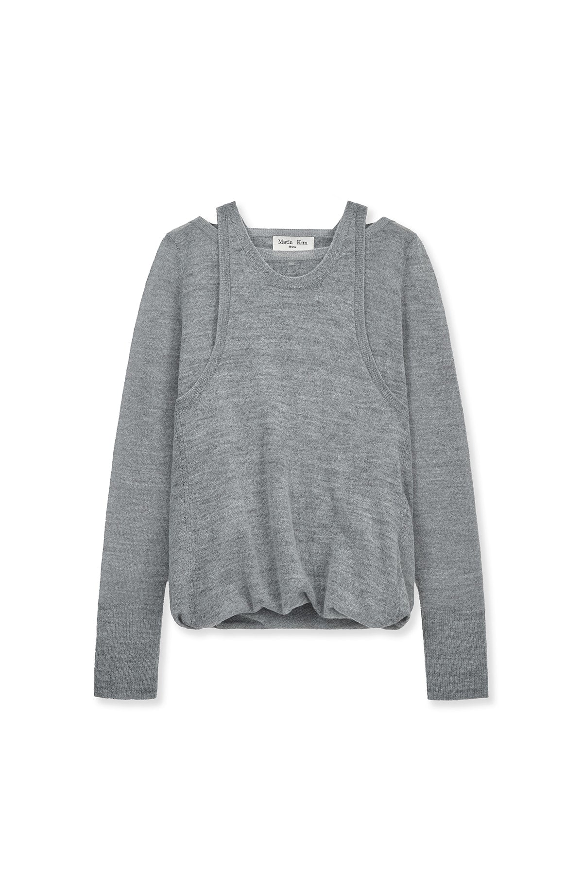 matinkim MOHAIR LAYERED KNIT PULLOVER IN LIGHT GREY