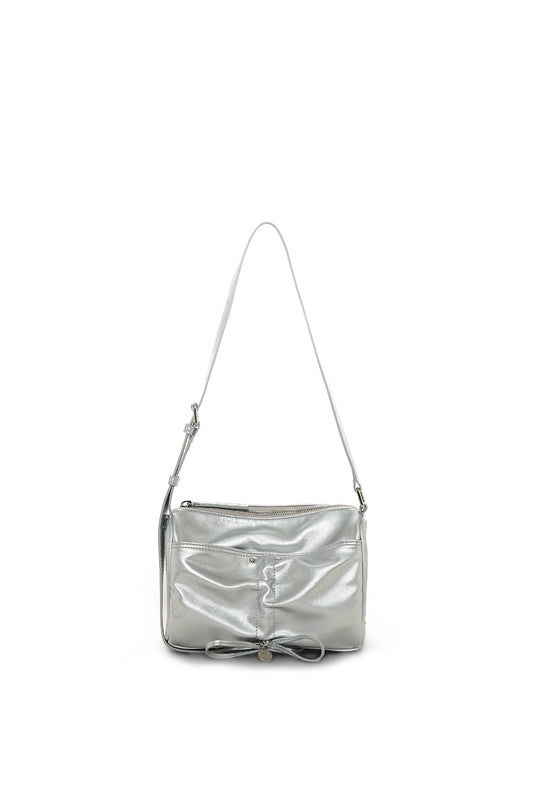 matinkim FRONT SHIRRING RIBBON MINI BAG IN SILVER