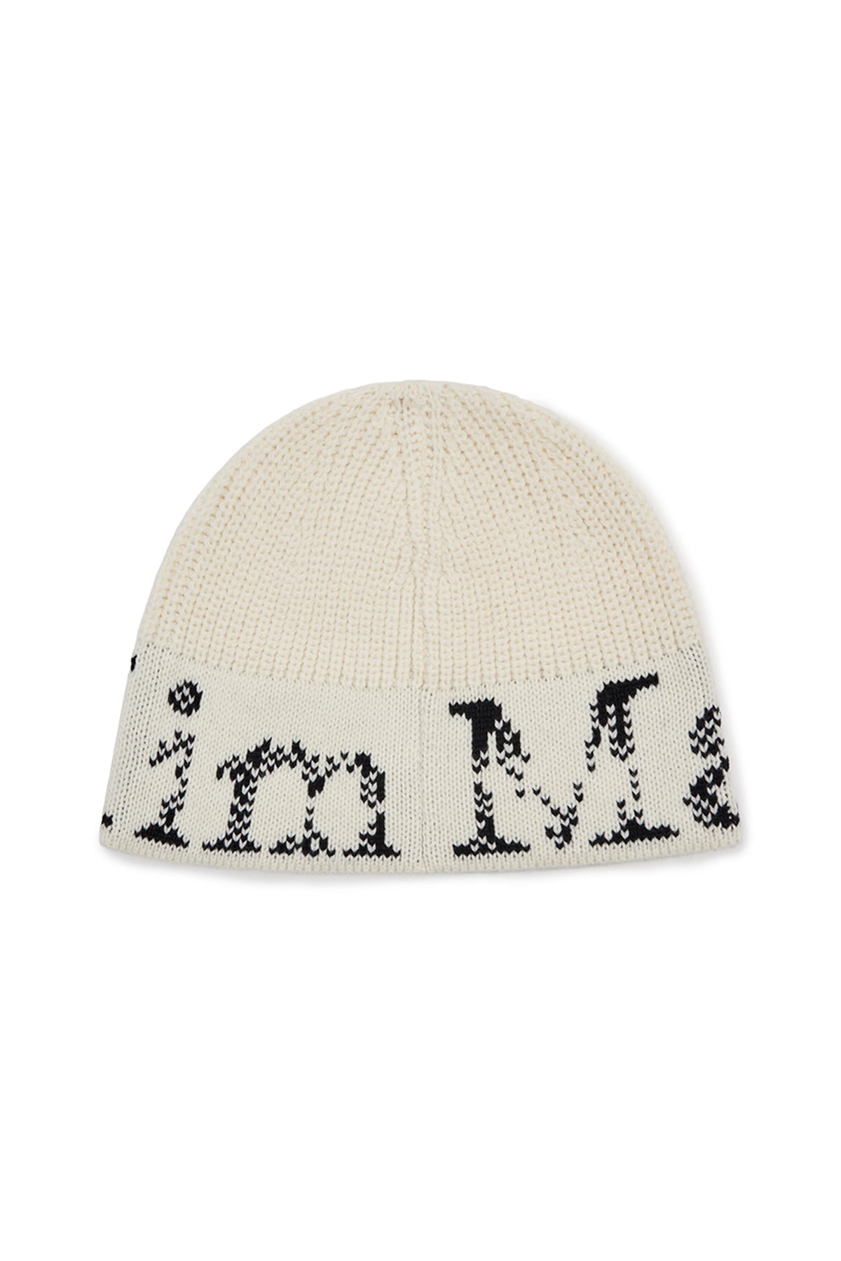 matinkim CRACKED LOGO BUCKET BEANIE IN IVORY