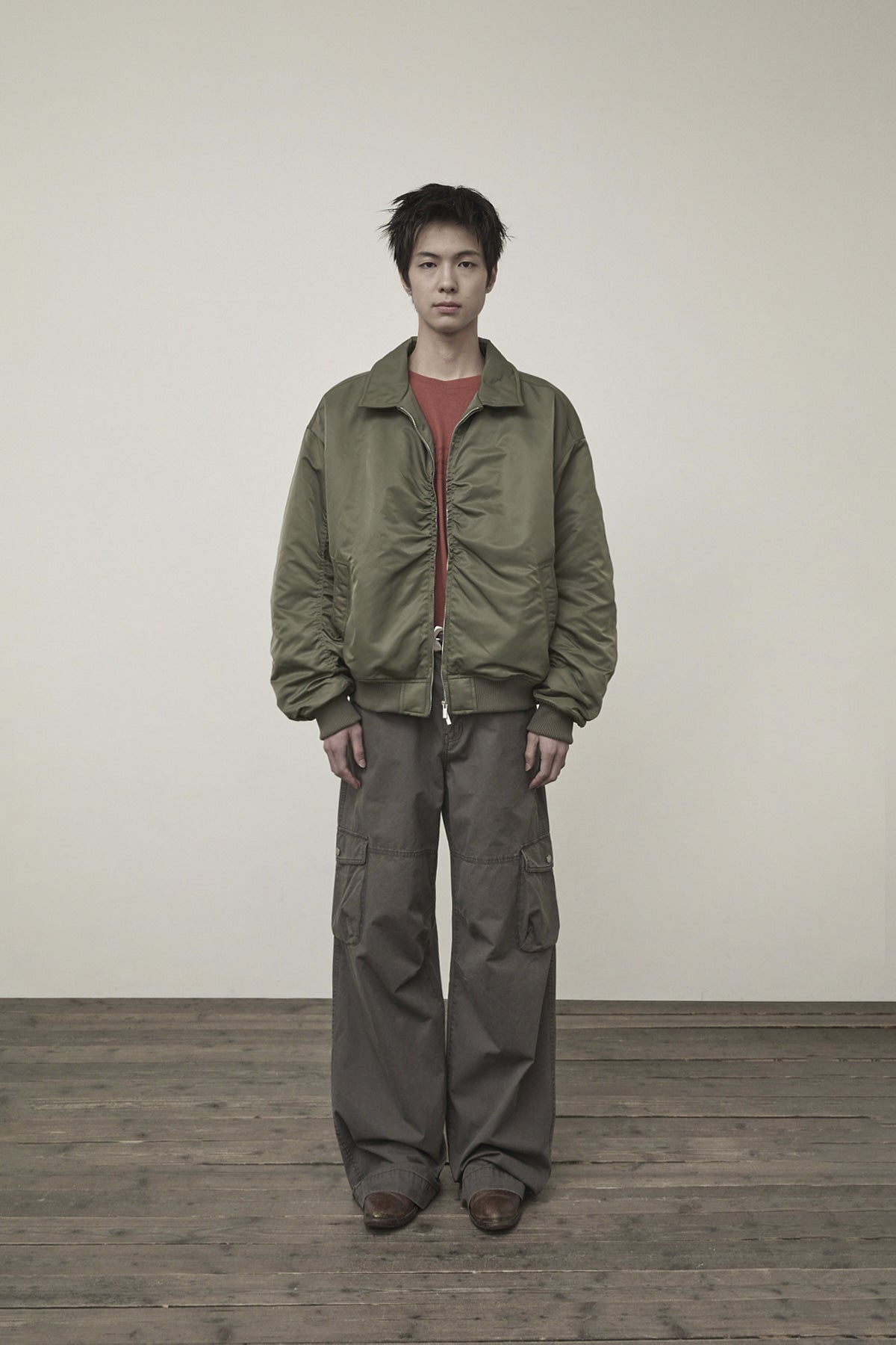 matinkim APPLIQUE LOGO SHIRRING BOMBER JUMPER FOR MEN IN KHAKI