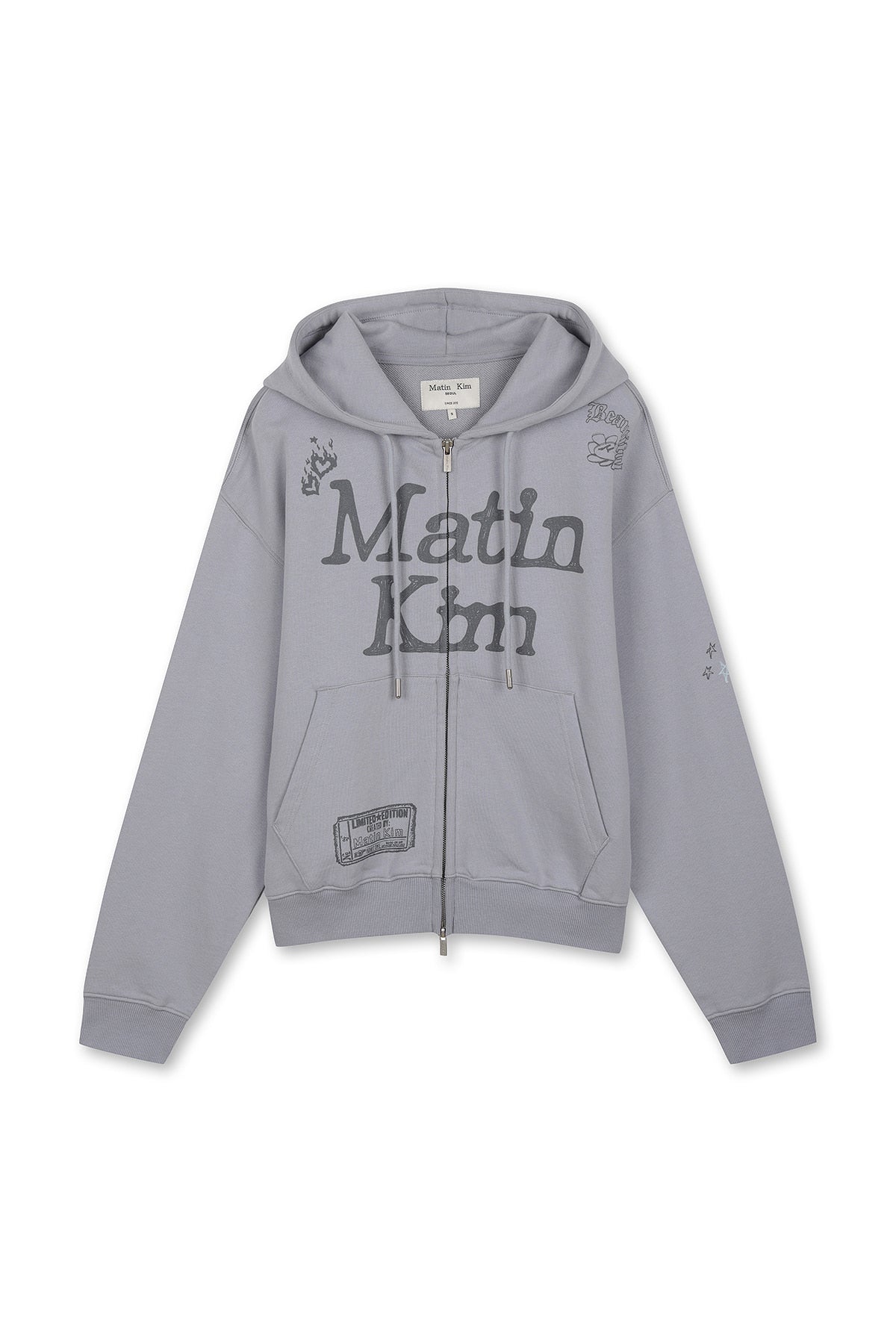 matinkim GRAFFITI ARTWORK HOODY ZIP UP IN SMOKE BLUE