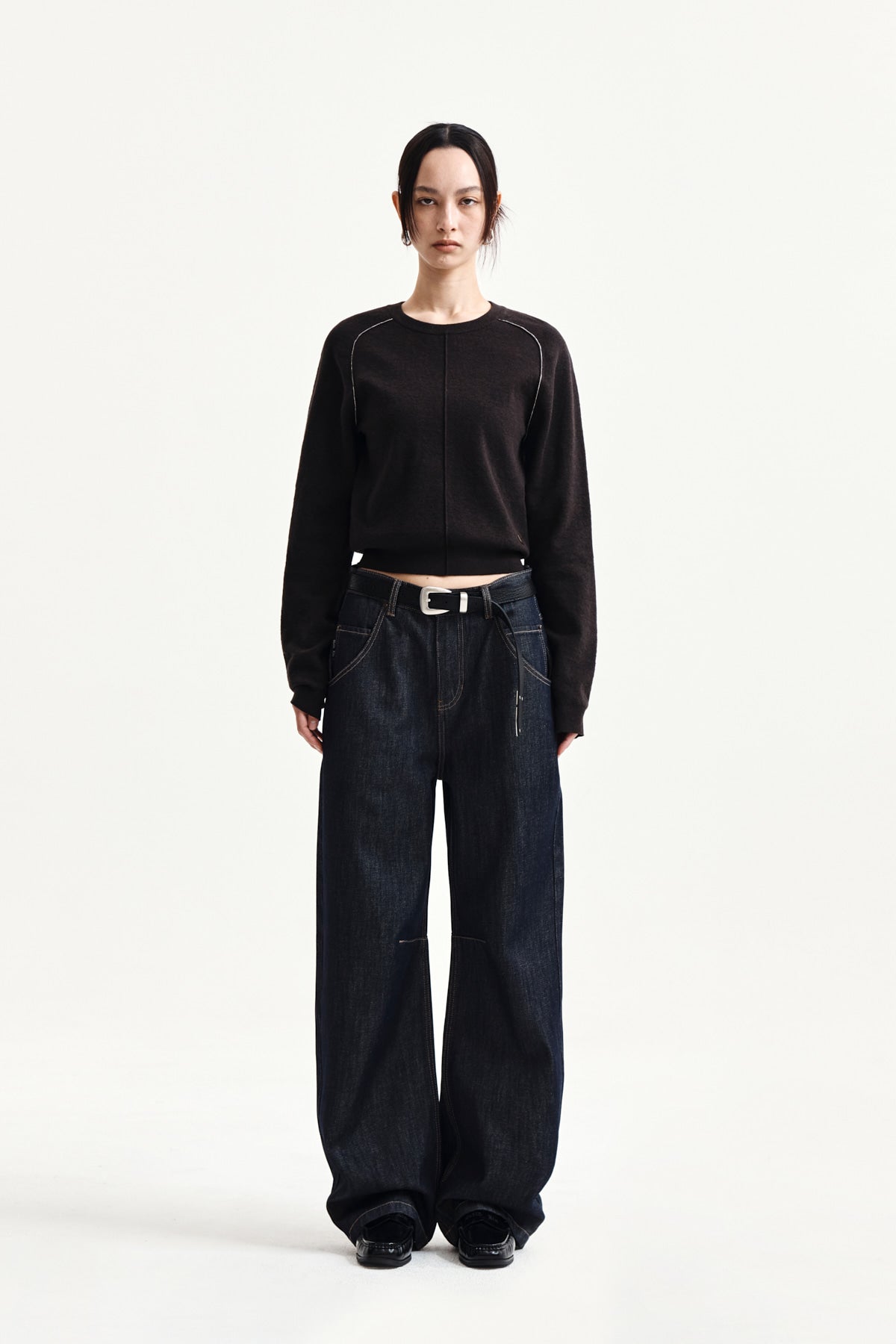 matinkim DART POINT DENIM PANTS IN DARK NAVY