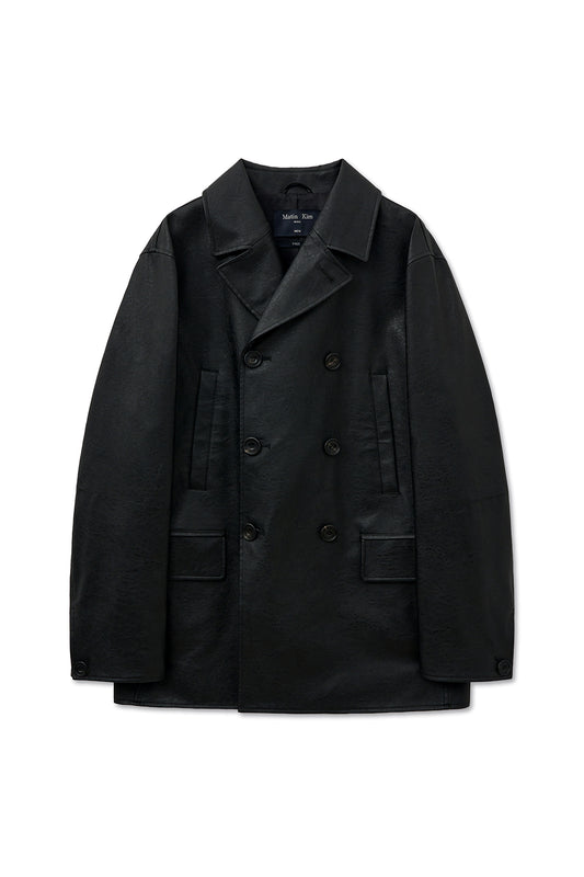 matinkim FAUX LEATHER DOUBLE JACKET FOR MEN IN BLACK
