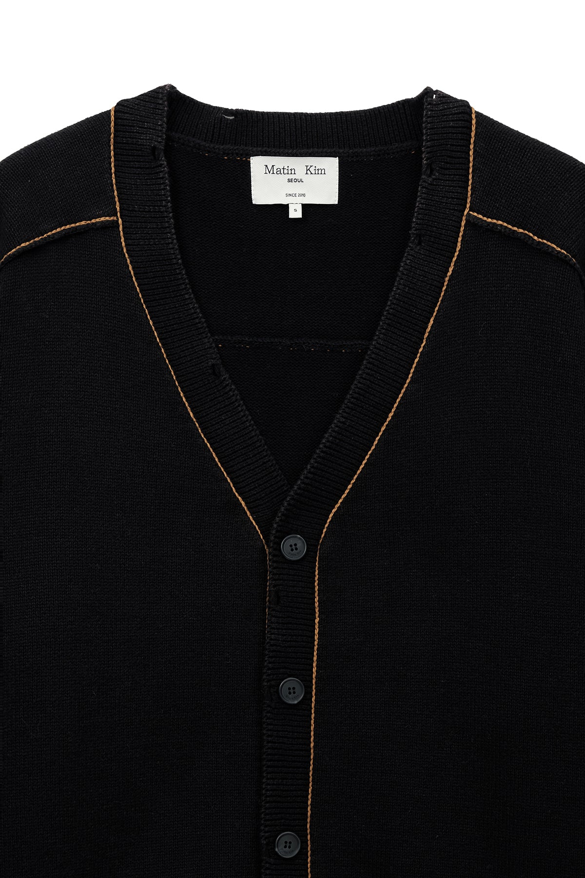 matinkim BACK LOGO LINE POINT KNIT CARDIGAN IN BLACK