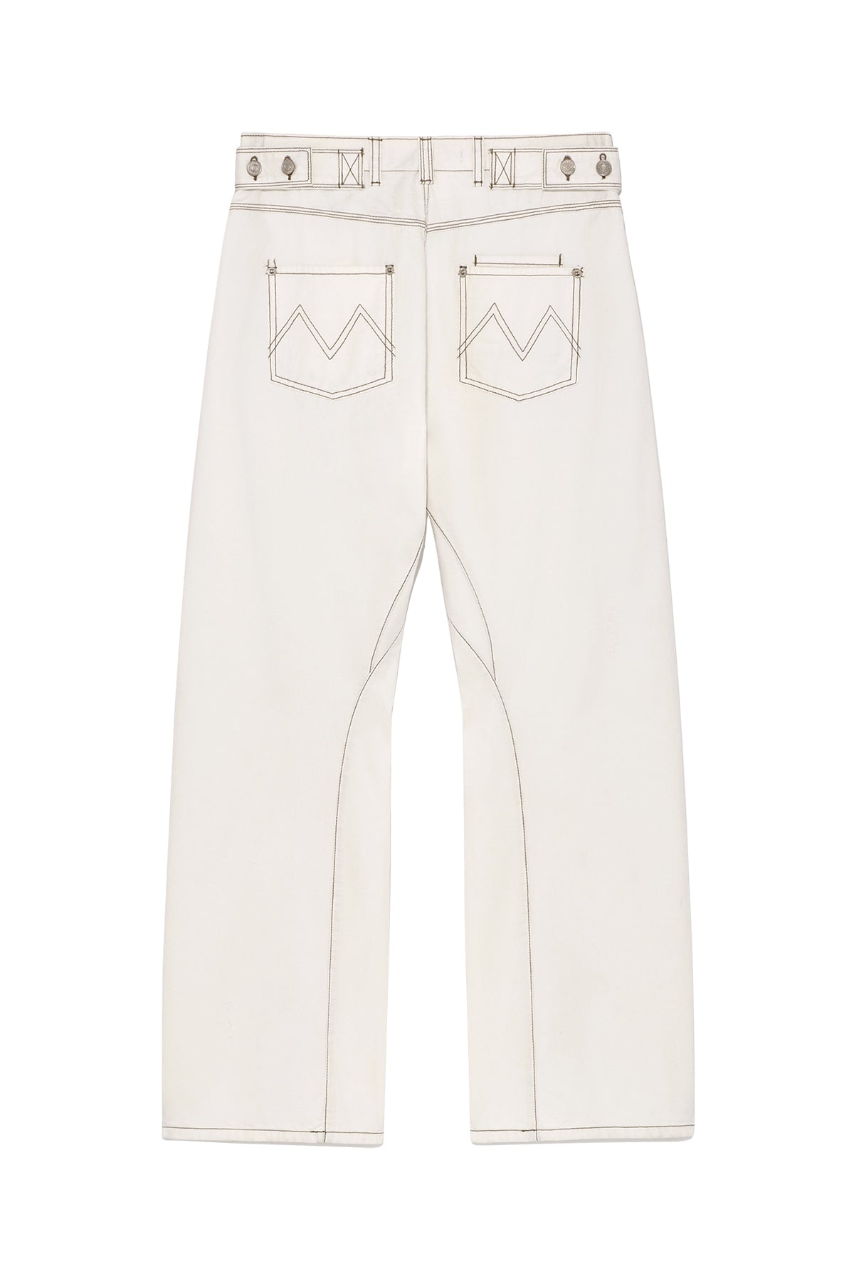 matinkim WAIST BUCKLE CURVED TWILL DENIM PANTS IN WHITE