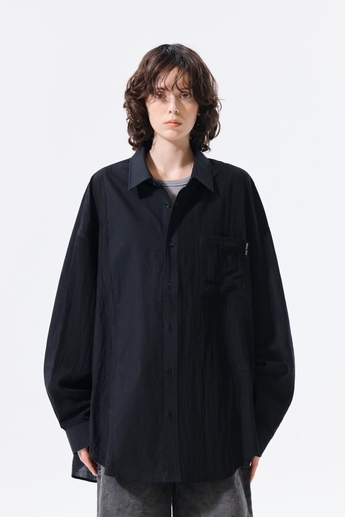 matinkim MIXED PANEL OVER FIT SHIRT IN BLACK