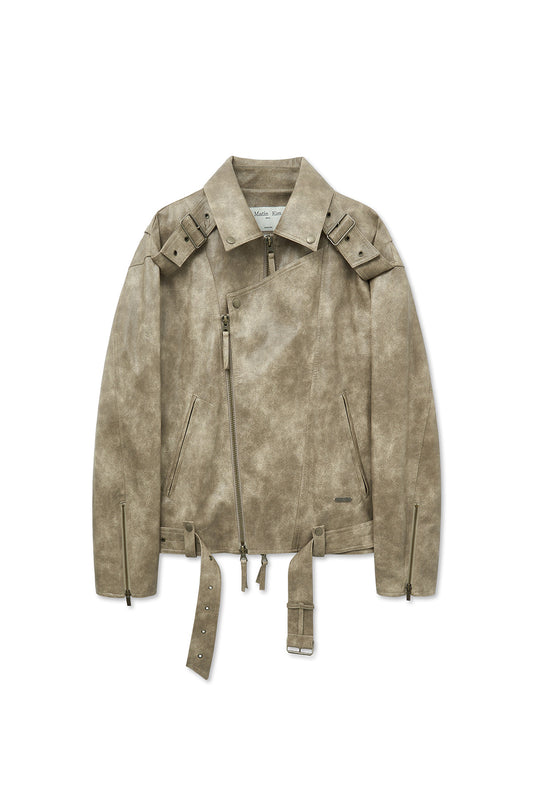 matinkim FAUX LEATHER BELTED RIDER JUMPER IN BEIGE