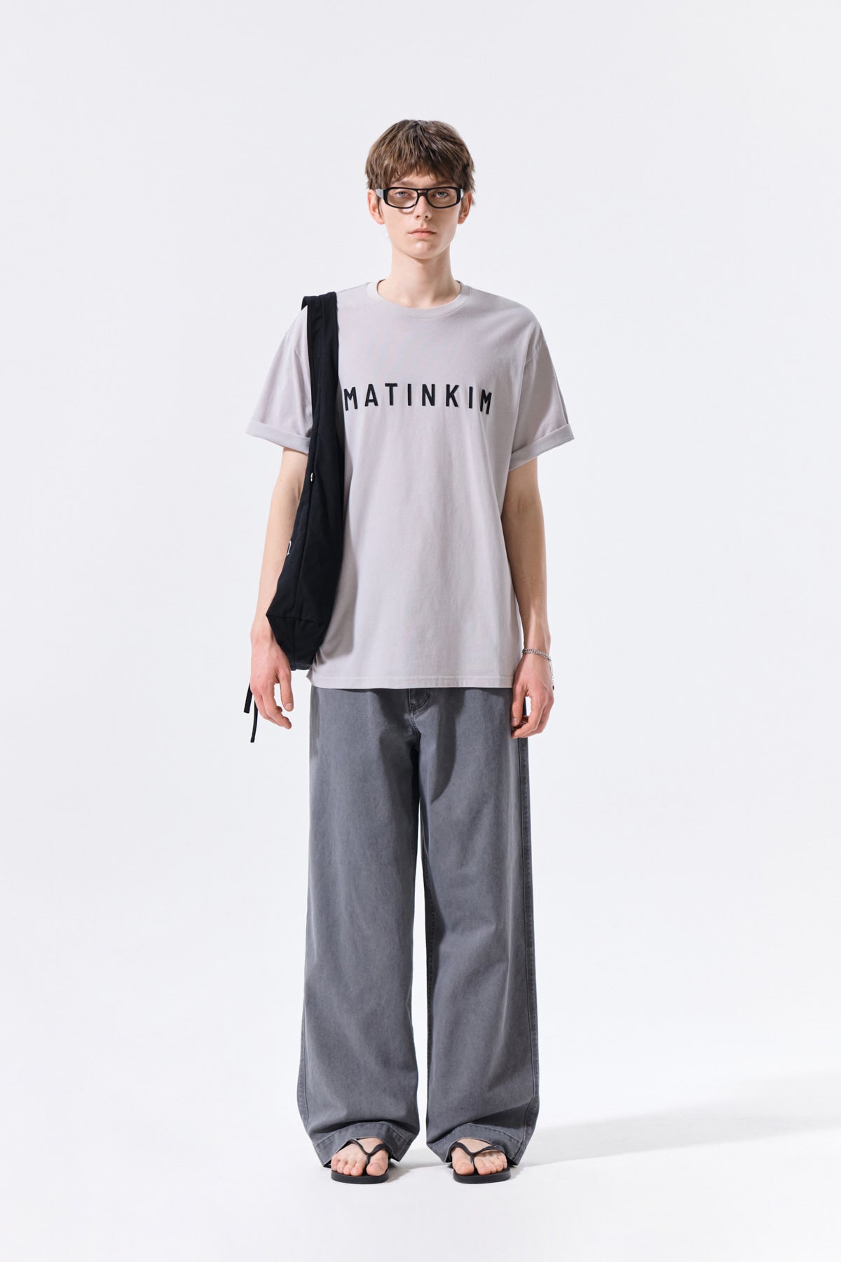 matinkim SIDE TAB WASHED COTTON PANTS IN CHARCOAL