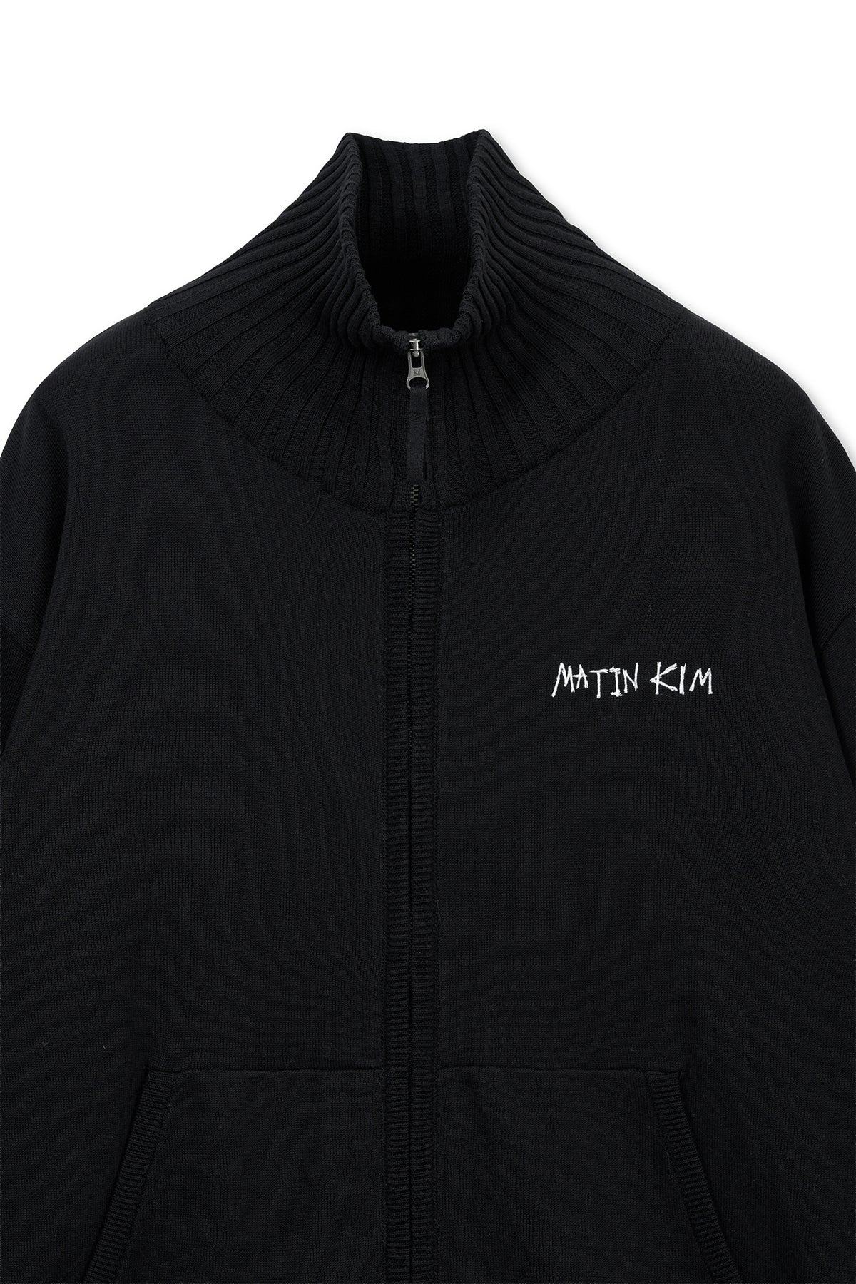 matinkim HIGH NECK EMBROIDERED LOGO ZIP UP FOR MEN IN BLACK