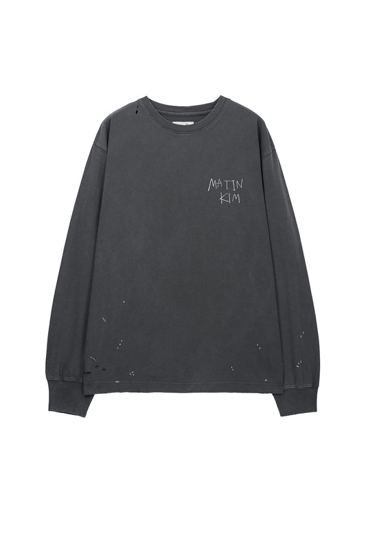 matinkim VINTAGE WASHED LOGO TOP IN CHARCOAL