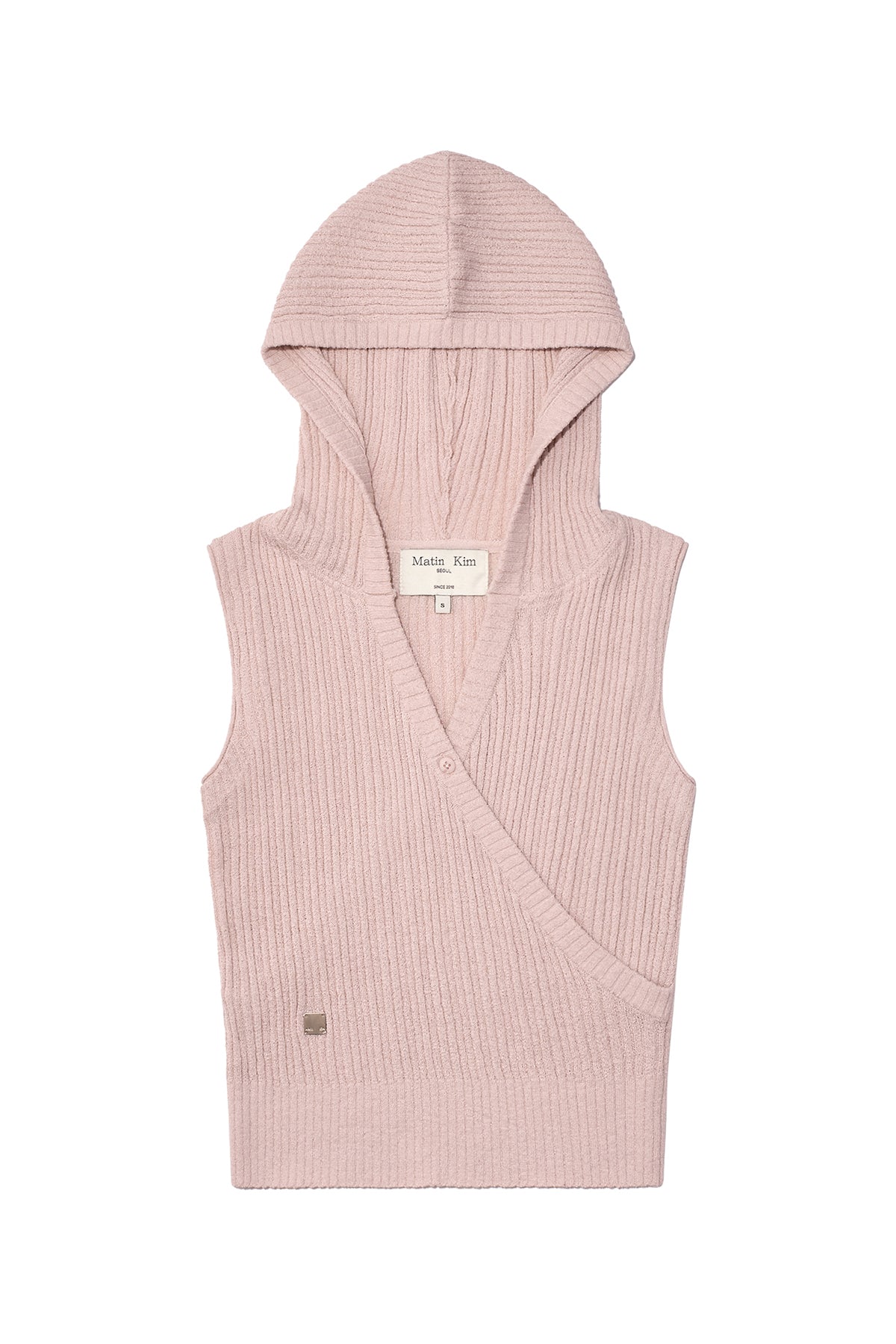 matinkim WRAP SLEEVELESS KNIT HOODY TOP IN LIGHT PINK