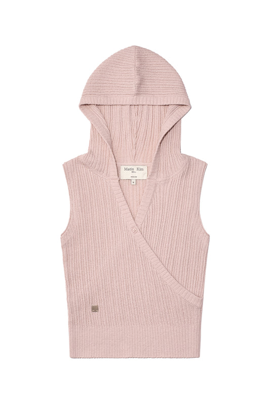 matinkim WRAP SLEEVELESS KNIT HOODY TOP IN LIGHT PINK