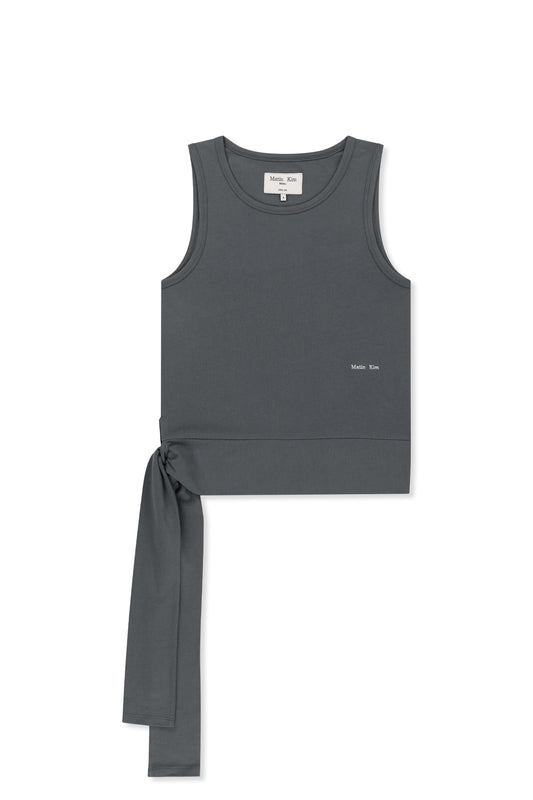 matinkim HEM TIE DETAIL SLEEVELESS TOP IN CHARCOAL