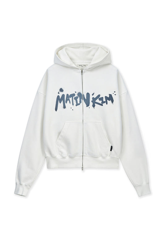 matinkim GRAFFITI LOGO HOODY ZIP UP IN WHITE