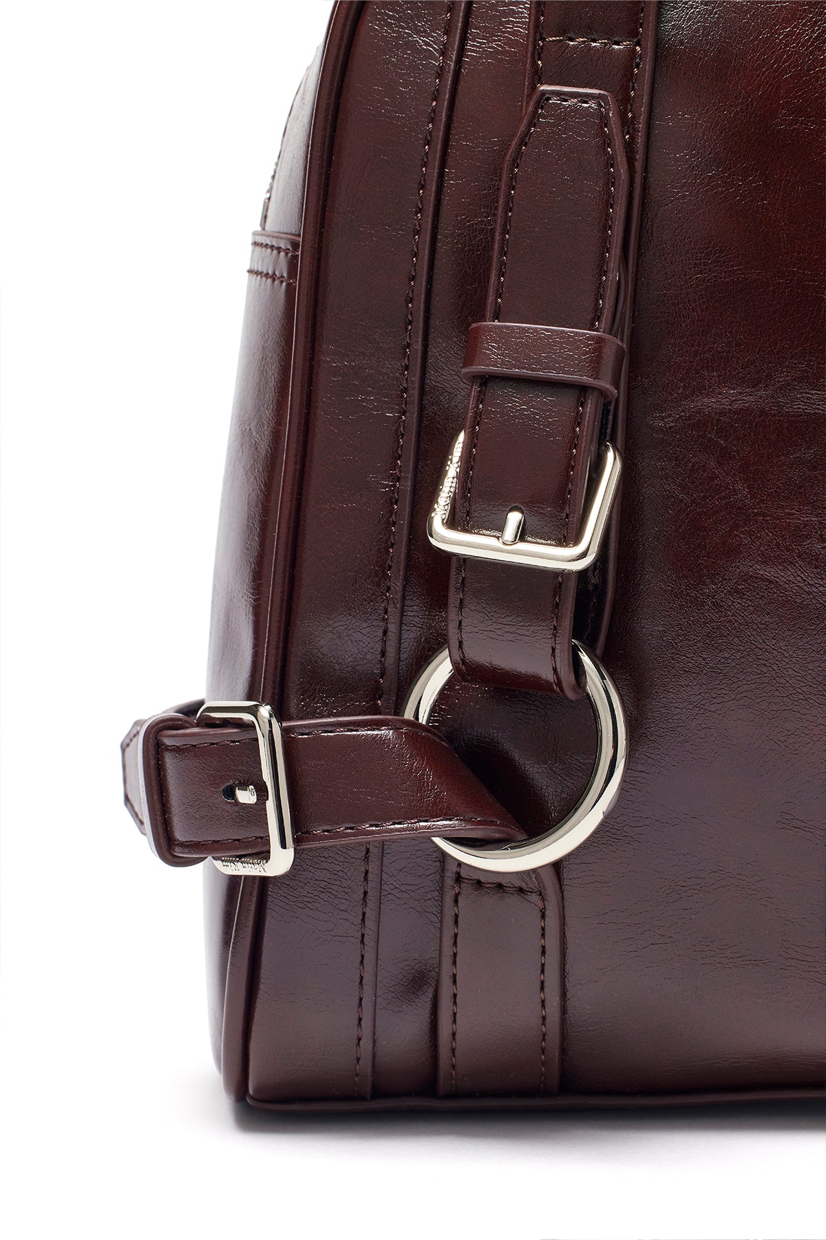 matinkim BIKER DETAIL SQUARE SHOULDER BAG IN DARK BROWN
