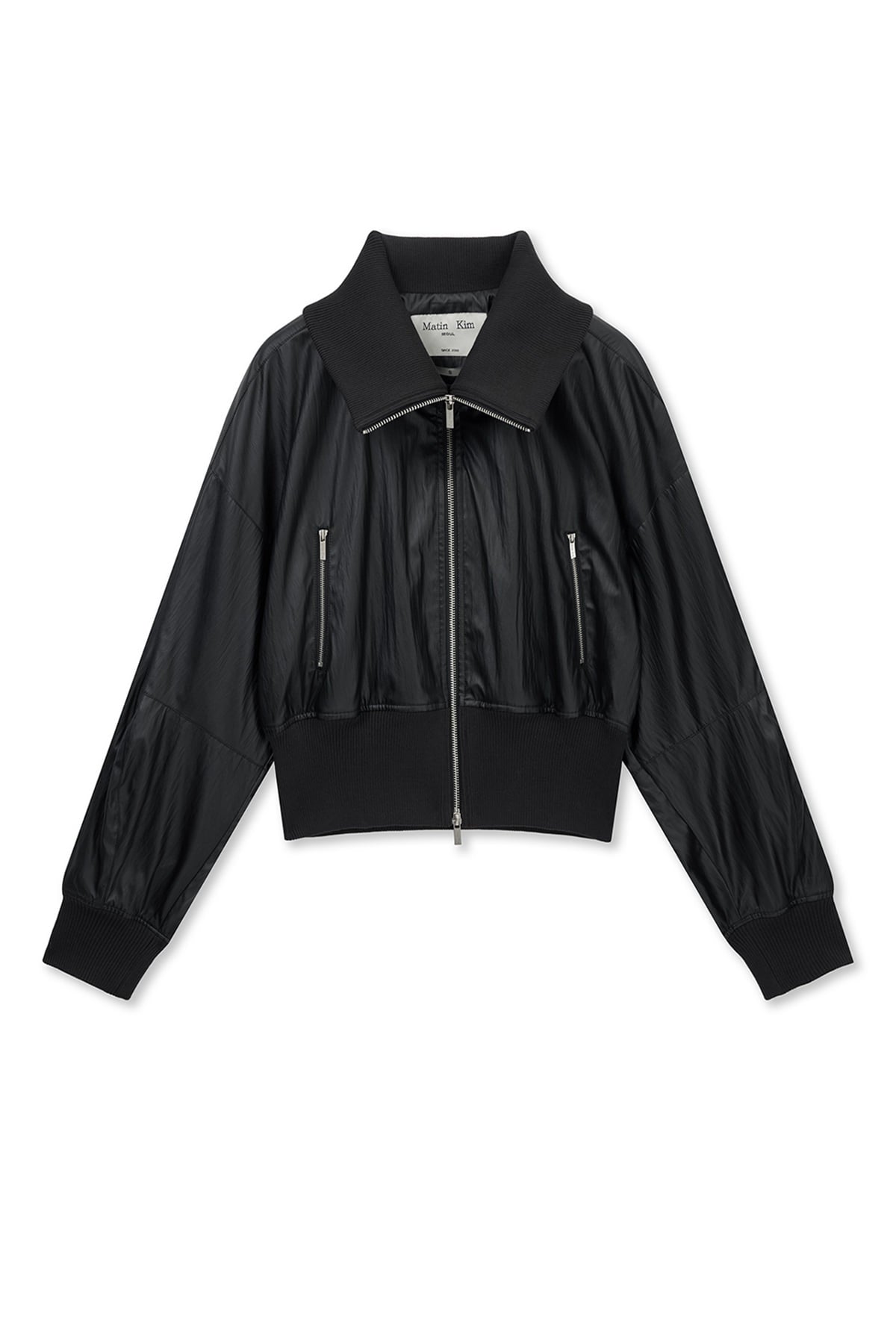 matinkim SHINE CRINKLE ZIP BLOUSON IN BLACK