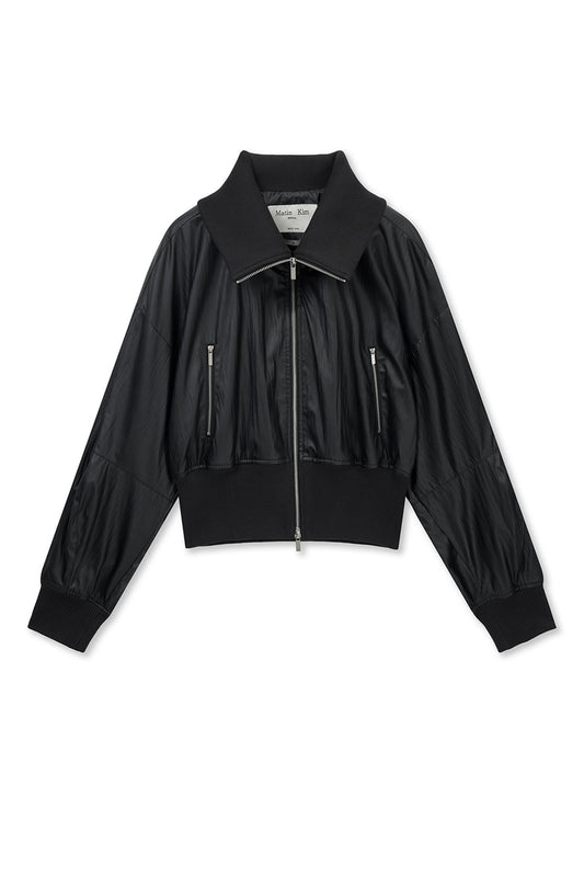 matinkim SHINE CRINKLE ZIP BLOUSON IN BLACK