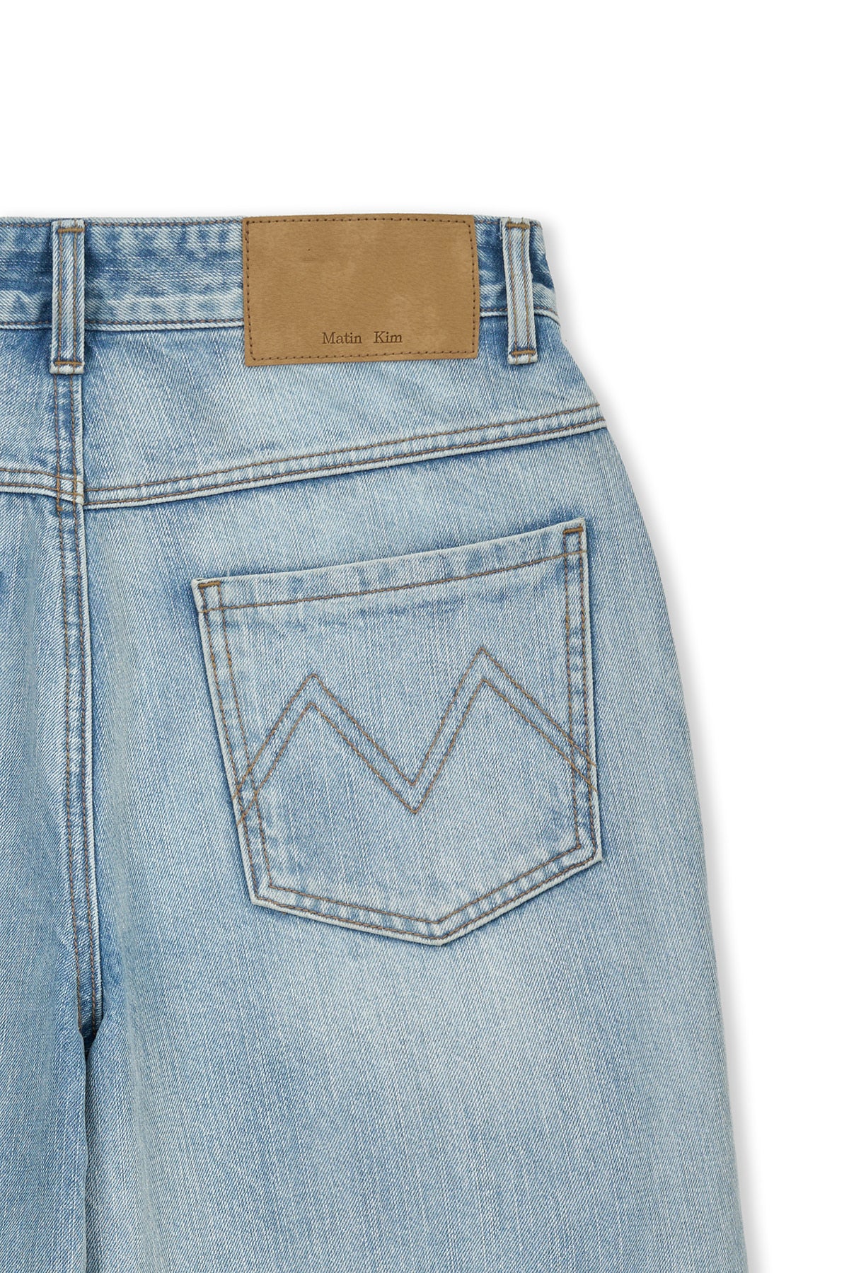 matinkim PANEL SEMI WIDE DENIM PANTS IN LIGHT BLUE